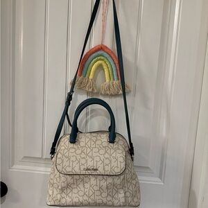 Calvin Klein Cream and Teal Satchel
